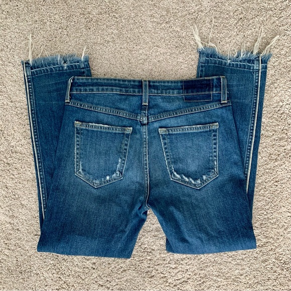 AMO Babe Old School High Rise Slim Distressed Crop Jeans - Picture 6 of 7